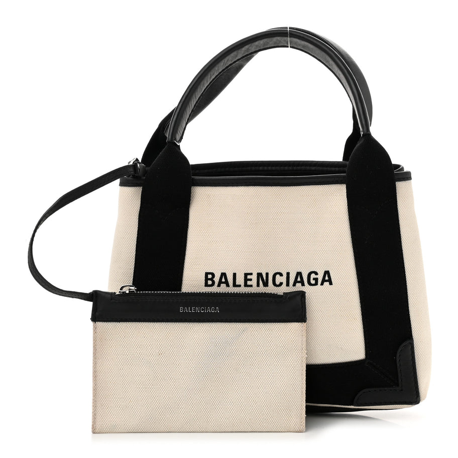 Balenciaga Cotton Canvas Calfskin Navy Cabas XS Natural Black Image 3