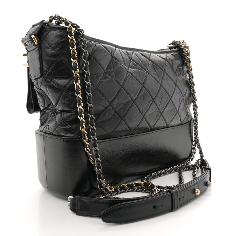 Chanel Aged Calfskin Quilted Medium Gabrielle Hobo Black Image 3