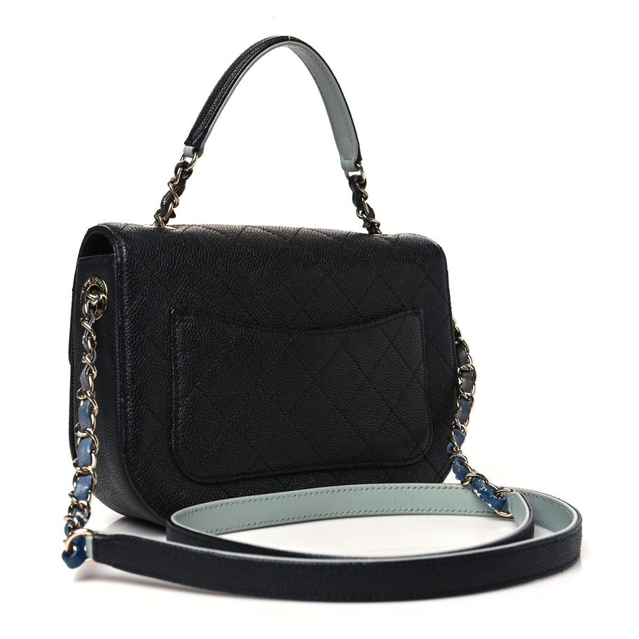 Chanel Grained Calfskin Quilted Small Cuba Top Handle Flap Black Image 3