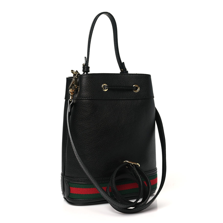 Gucci Glazed Textured Calfskin Web Small Ophidia Bucket Bag Black Image 3