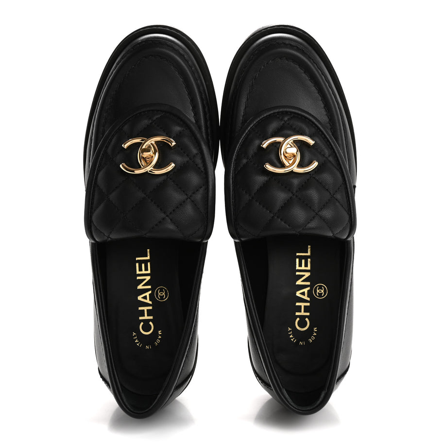 Chanel Lambskin Quilted CC TurnLock Loafers 36 Black Image 2