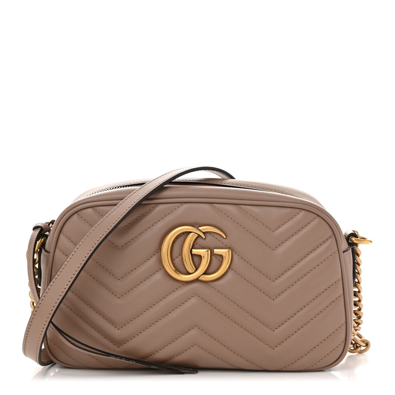  Gucci Calfskin Matelasse Small GG Marmont Chain Shoulder Bag Porcelain Rose