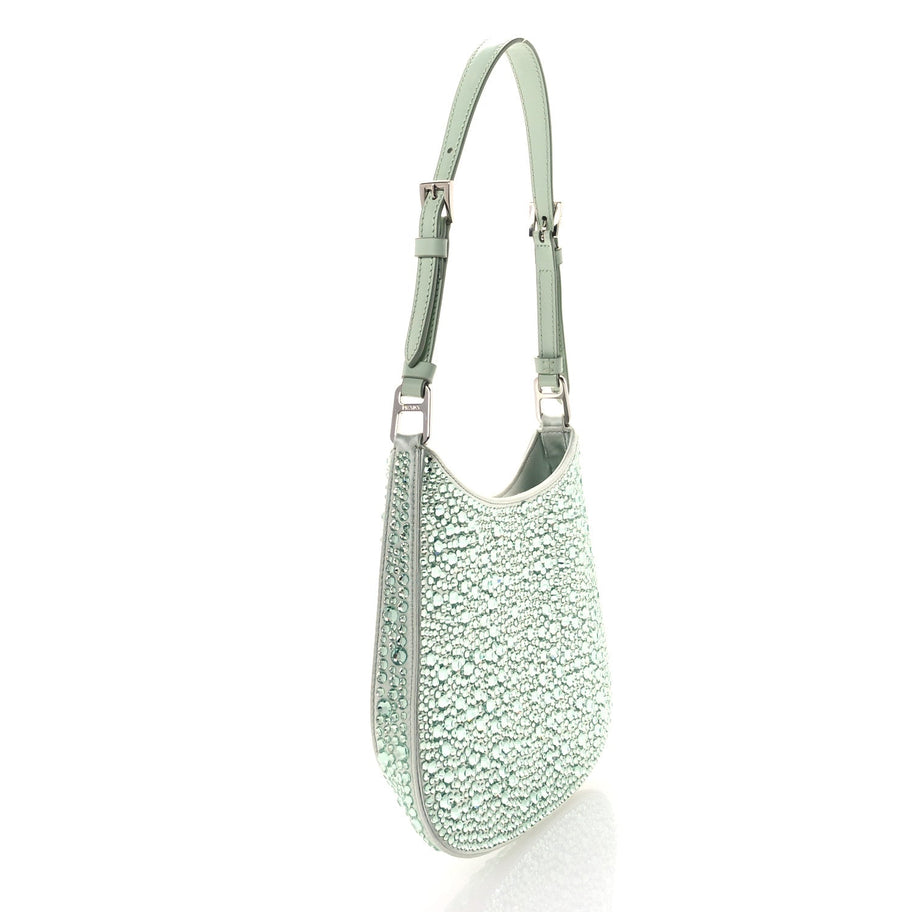 Prada Satin Crystal Cleo Adjustable Strap Shoulder Bag Acqua Image 3