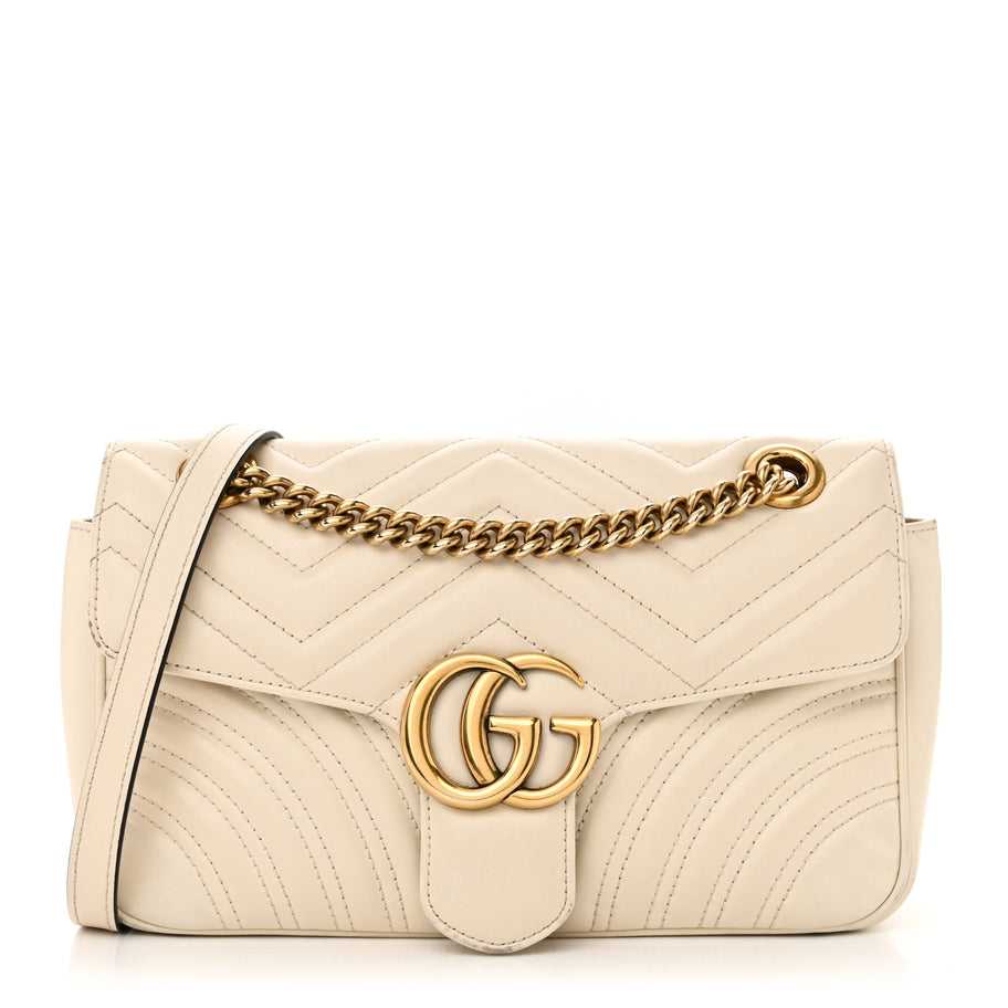 Gucci Calfskin Matelasse Small GG Marmont Shoulder Bag White Image 1