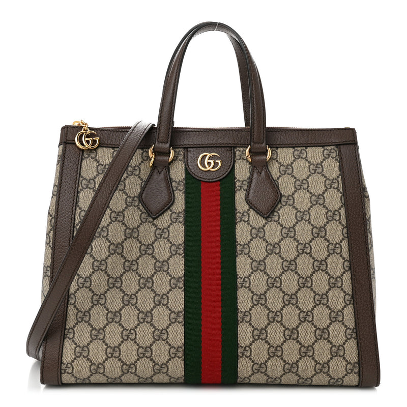  Gucci GG Supreme Monogram Web Medium Ophidia Tote Bag Brown
