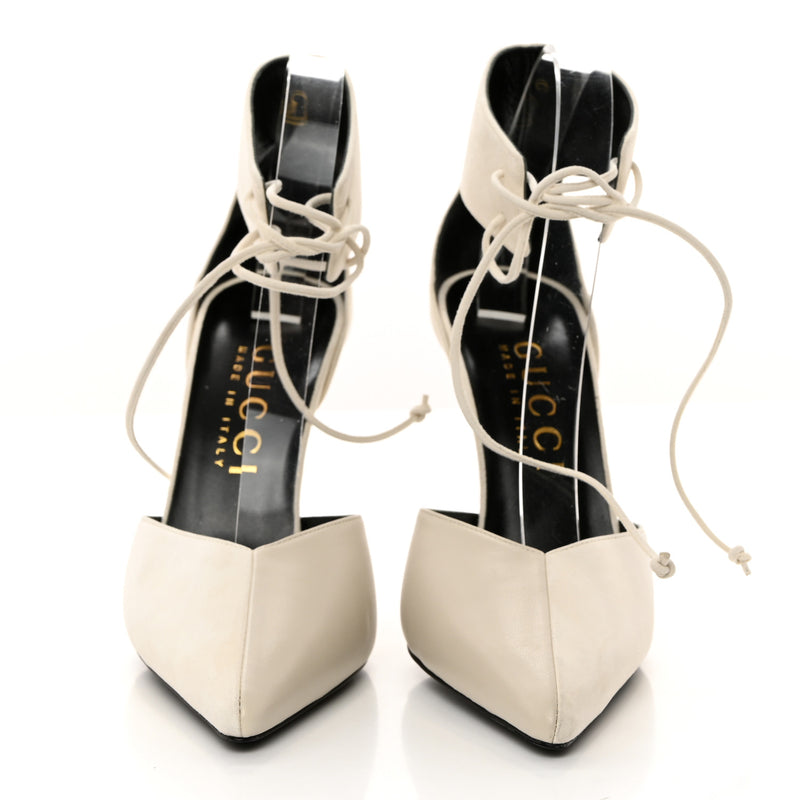  Gucci Soft Nappa Priscilla Ankle Cuff Pumps 40.5 White