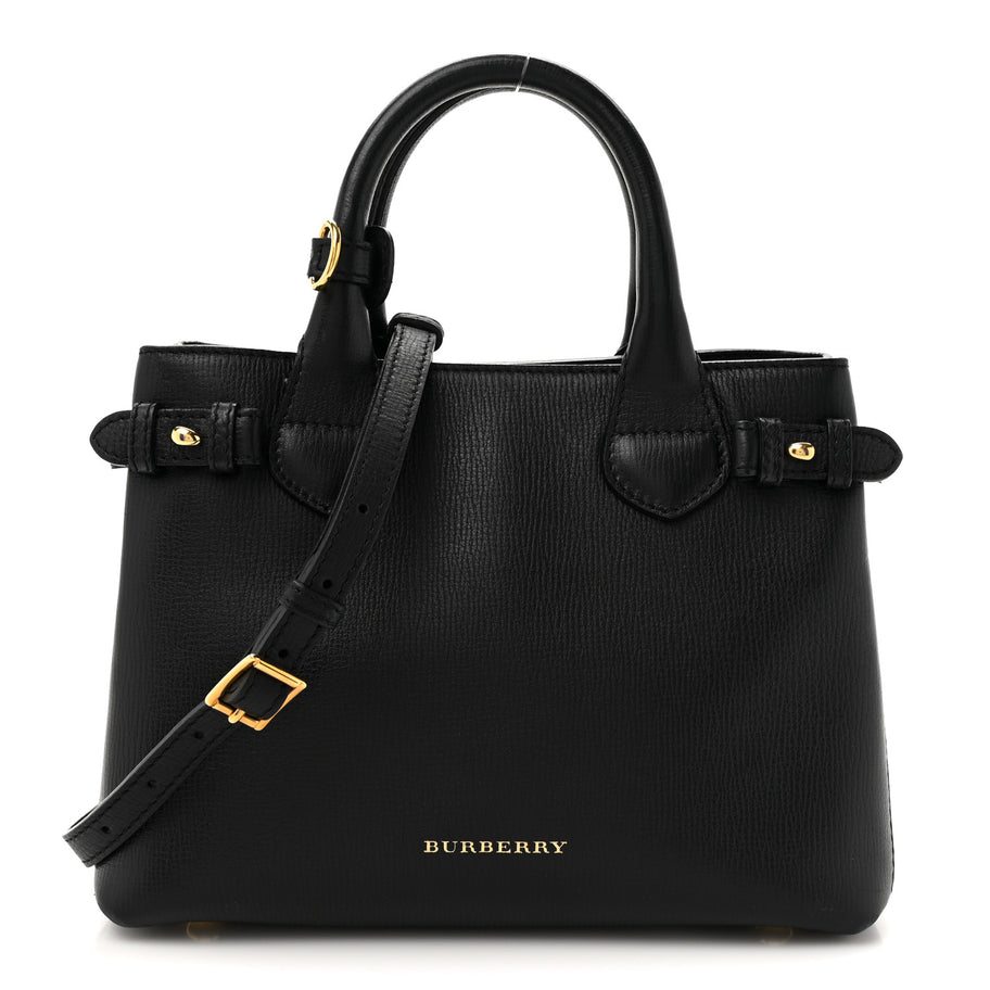 Burberry Derby Calfskin House Check Small Banner Tote Black Image 1