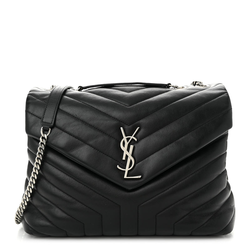  Saint Laurent Calfskin Y Quilted Monogram Medium Loulou Chain Satchel Black