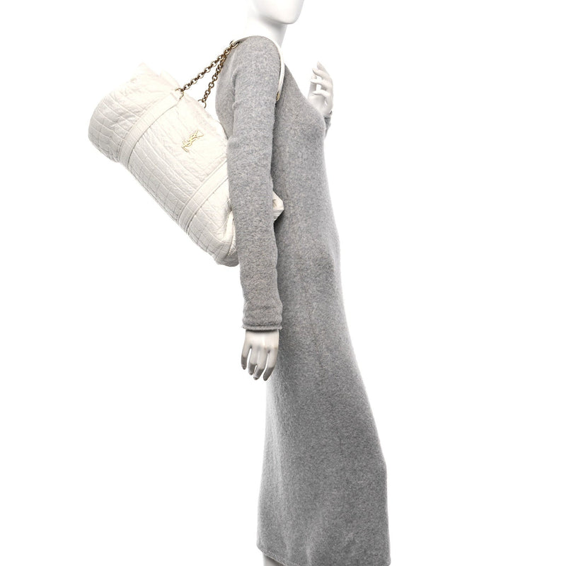  Saint Laurent Nylon Gloria Quilted Travel Bag Milky White