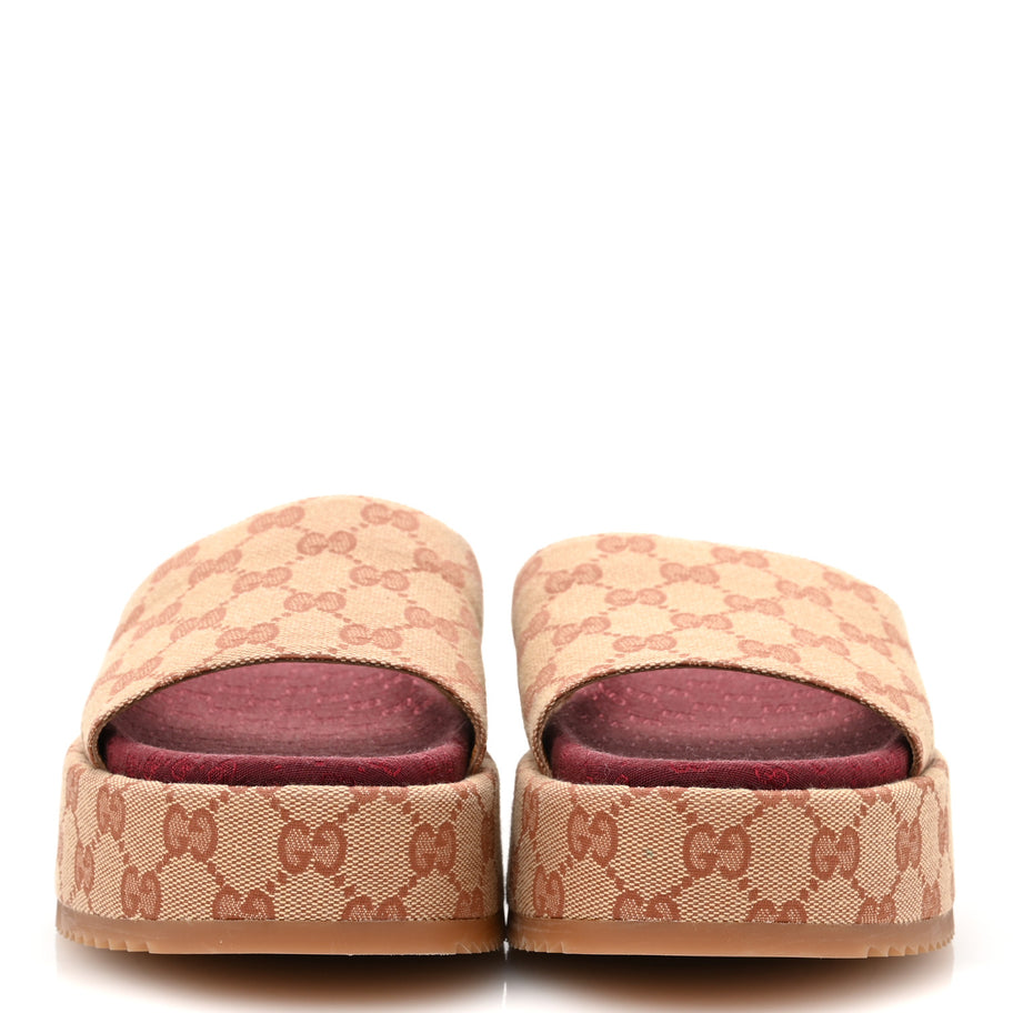 Gucci Canvas GG Monogram Angelina Platform Slide Sandals 40 Beige Ruggine Image 3