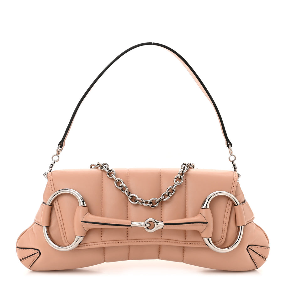 Gucci Nappa Vertical Matelasse Medium Maxi Horsebit Chain Shoulder Bag Rose Beige Image 1