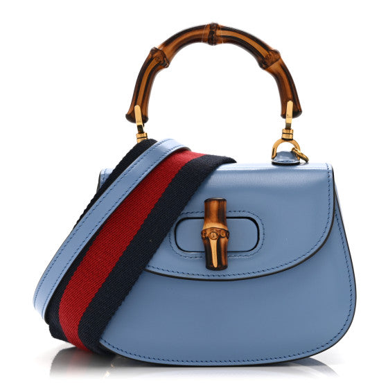 Gucci Boarded Dyana Lux Calfskin Web Mini Bamboo 1947 Top Handle Bag Blue Image 1