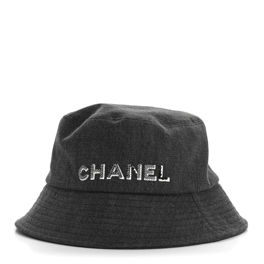 Chanel Denim Sequin Cloche Logo Bucket Hat M Black Image 1