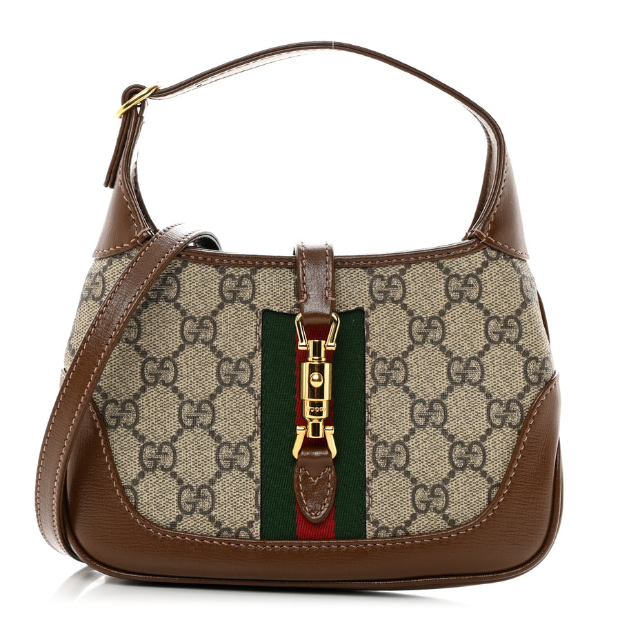 Gucci GG Supreme Monogram Azalea Calfskin Web Mini Jackie 1961 Hobo Beige Ebony Brown Sugar Image 1