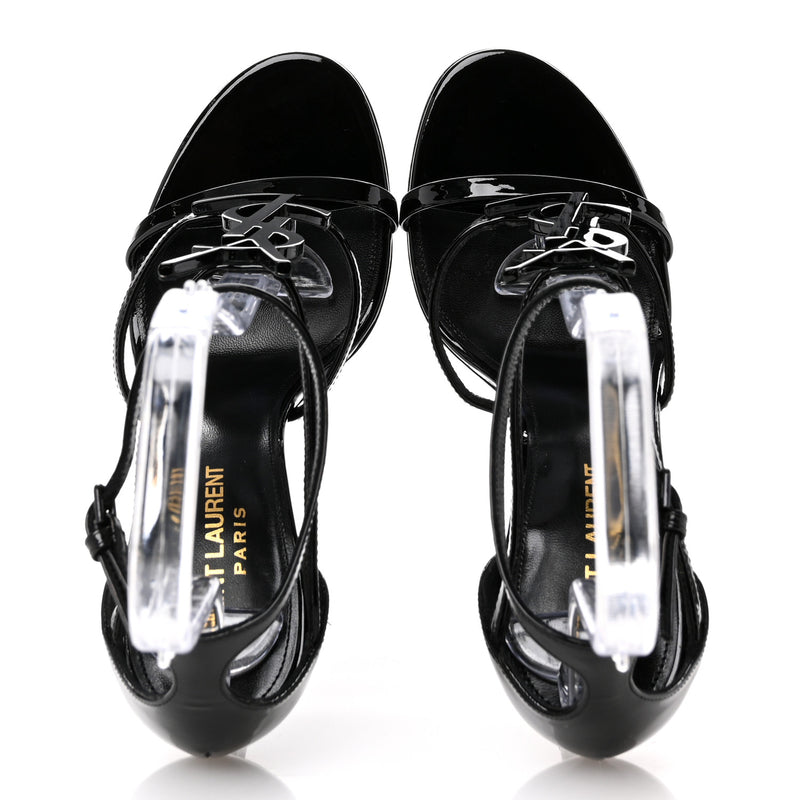  Saint Laurent Patent Cassandra 100 Sandals 37.5 Black