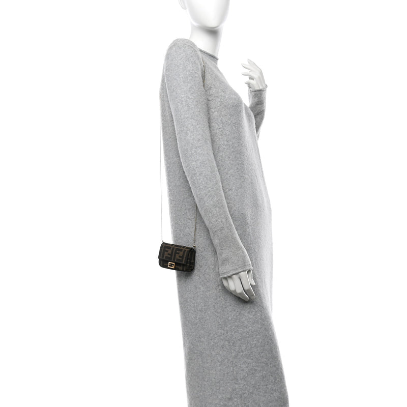  Fendi Fabric Jacquard FF 1974 Nano Baguette Charm Tobacco Moro Black