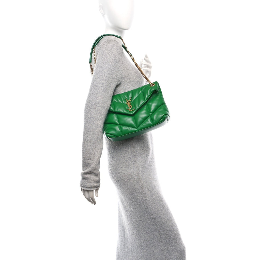 Saint Laurent Lambskin Quilted Small Loulou Puffer Monogram Chain Satchel New Vert Image 2