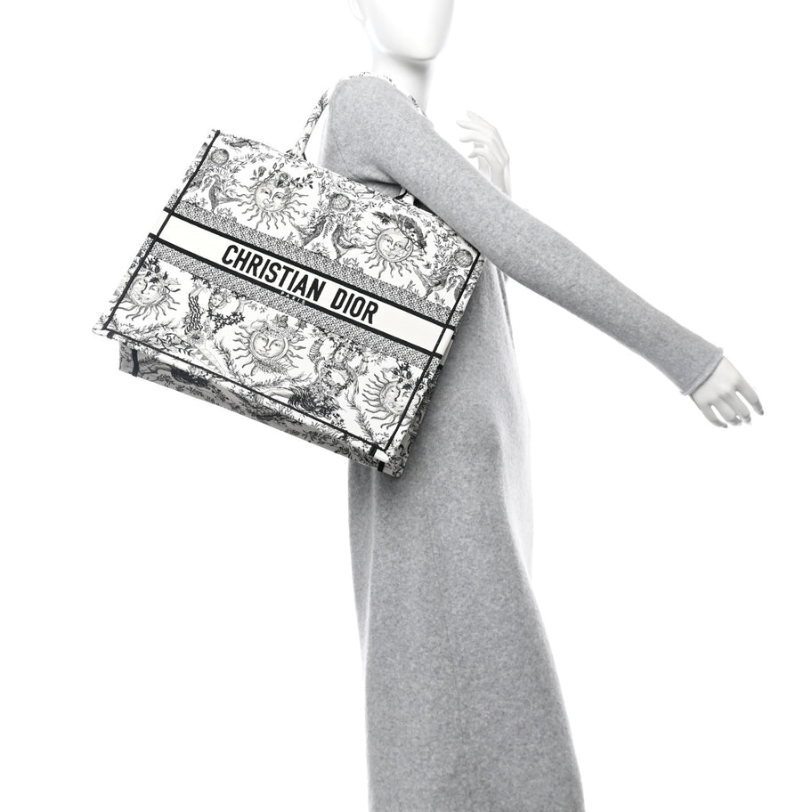 Christian Dior Canvas Embroidered Large Toile de Jouy Soleil Book Tote Black White Image 2