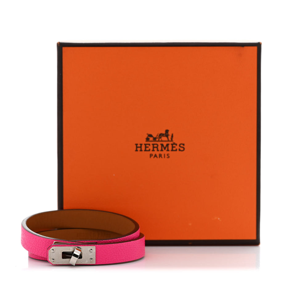 Hermes Chevre Chamkila Kelly Double Tour Bracelet T2 Rose Pop Image 7