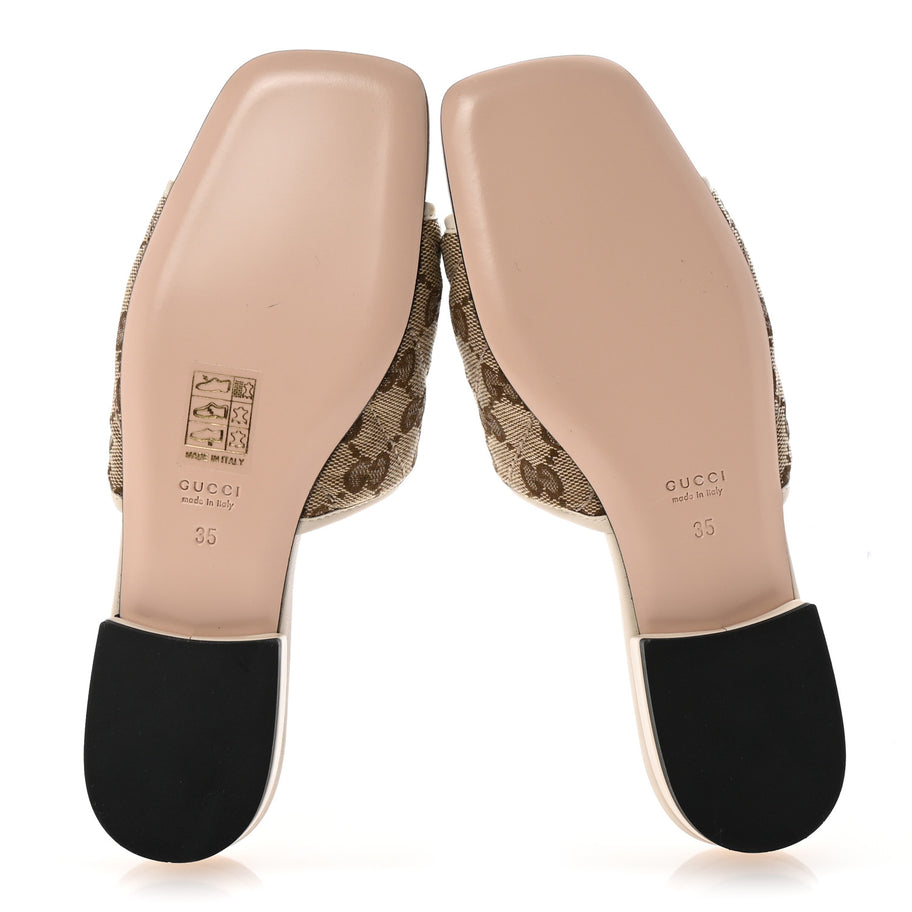 Gucci Monogram Matelasse Diagonal GG Marmont Flat Slide Sandals 35 Beige Ebony Mystic White Image 6