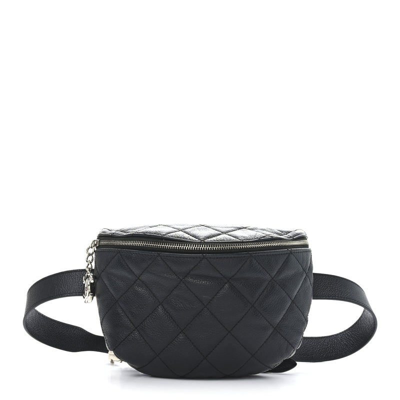 Chanel Grained Calfskin Quilted Waist Belt Bag Black