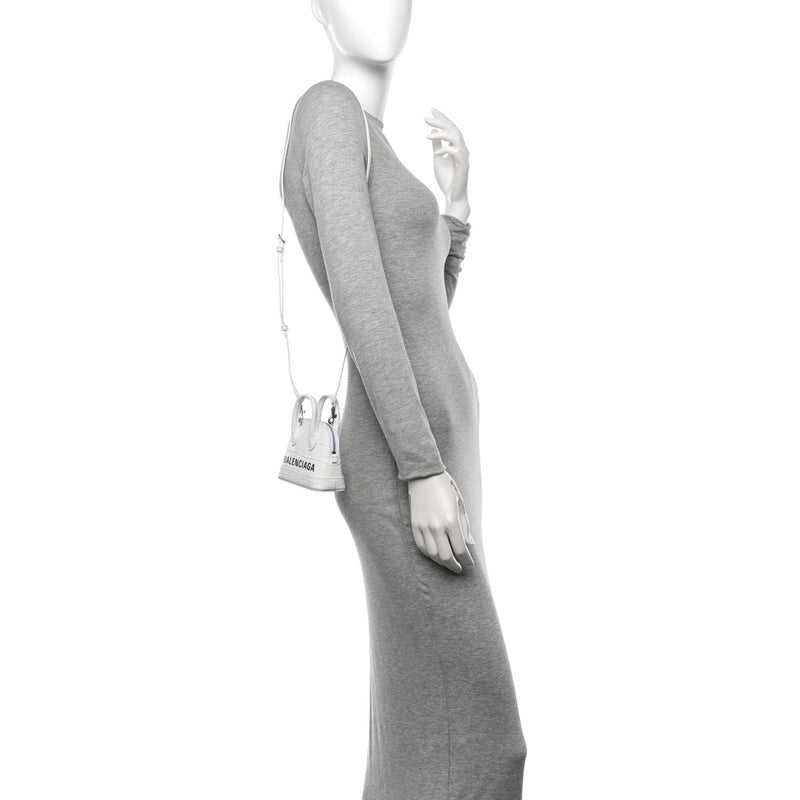  Balenciaga Calfskin Logo Crocodile Embossed Mini Ville Top Handle Bag White Black