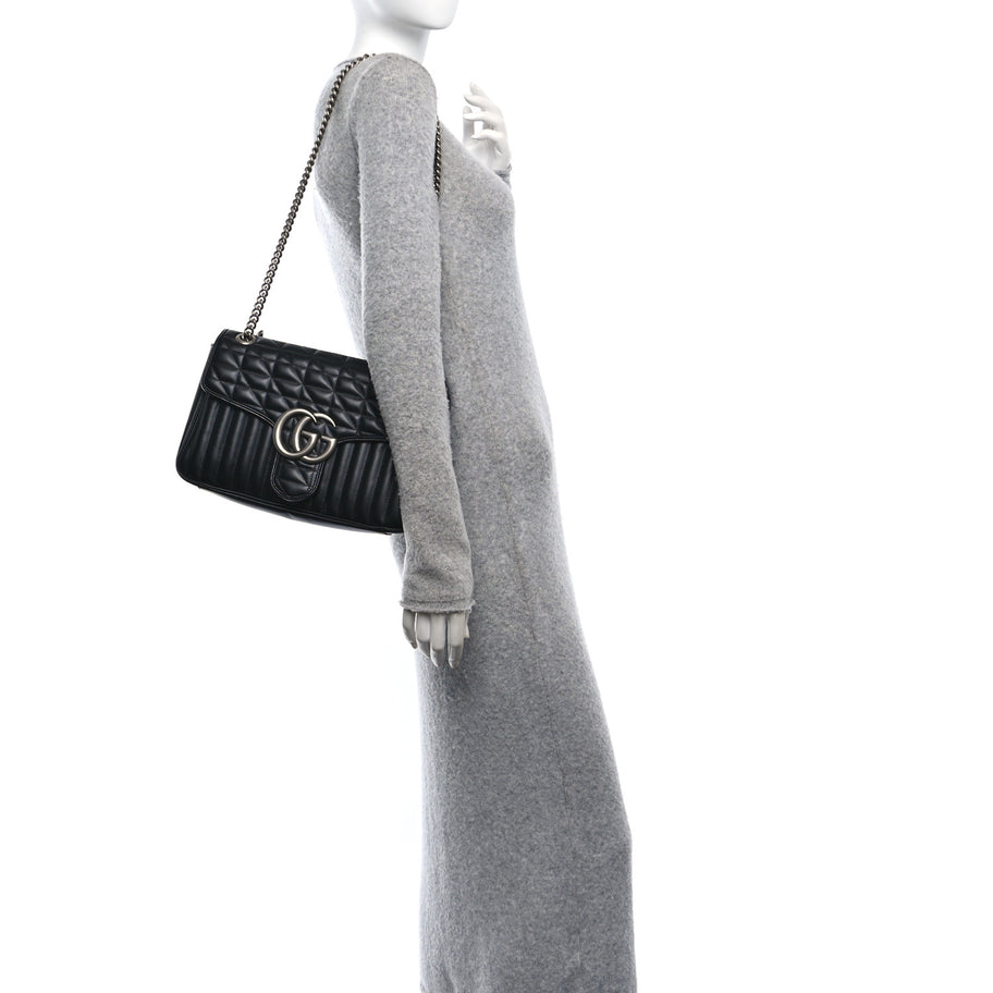 Gucci Calfskin Matelasse Aria Medium GG Marmont Shoulder Bag Black Image 2