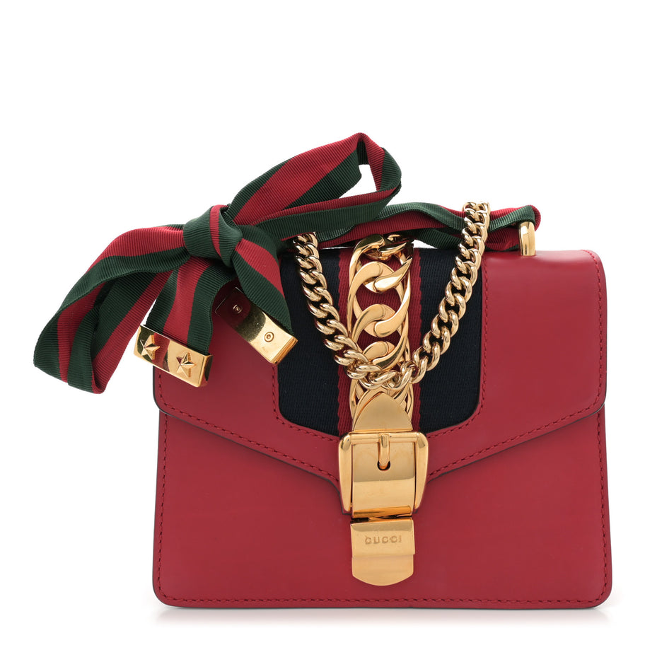 Gucci Calfskin Mini Sylvie Chain Shoulder Bag Hibiscus Red Image 1