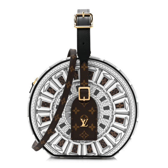  Louis Vuitton FORNASETTI Calfskin Architettura Petite Boite Chapeau White Black