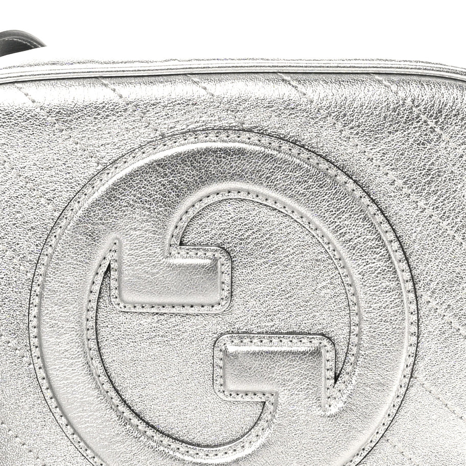 Gucci Metallic Sakai Be Green Calfskin Diagonal Stitched Small Blondie Shoulder Bag Silver Image 7
