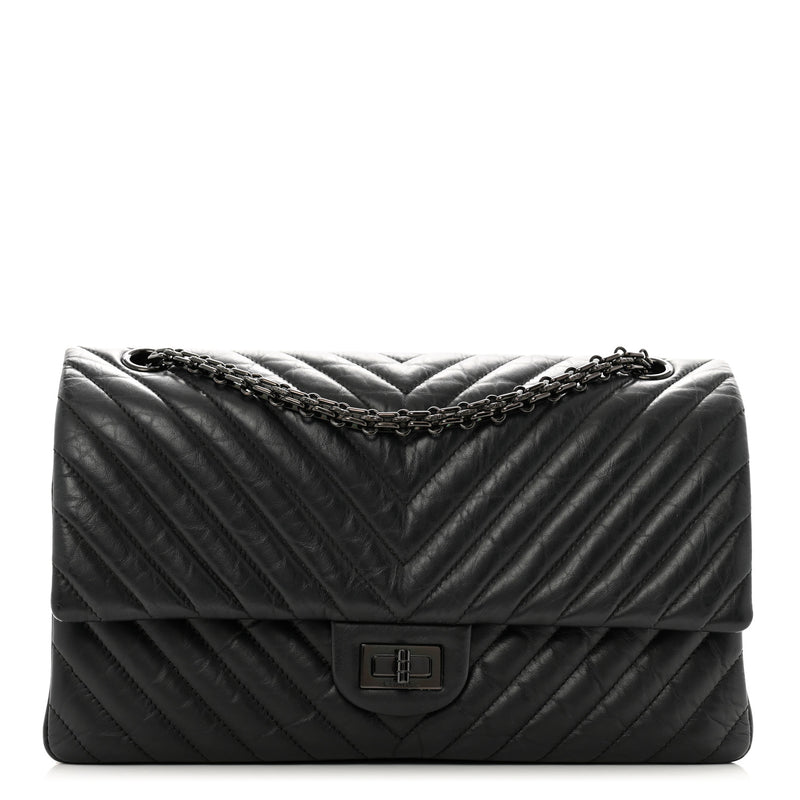  Chanel Aged Calfskin Chevron Quilted 2.55 Reissue 226 So Black