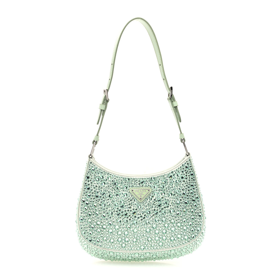 Prada Satin Crystal Cleo Adjustable Strap Shoulder Bag Acqua Image 1