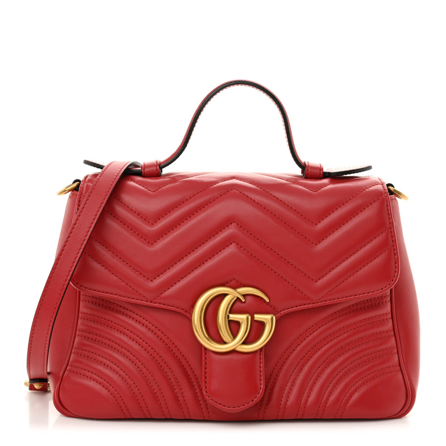 Gucci Calfskin Matelasse Small GG Marmont Top Handle Shoulder Bag Hibiscus Red Image 1