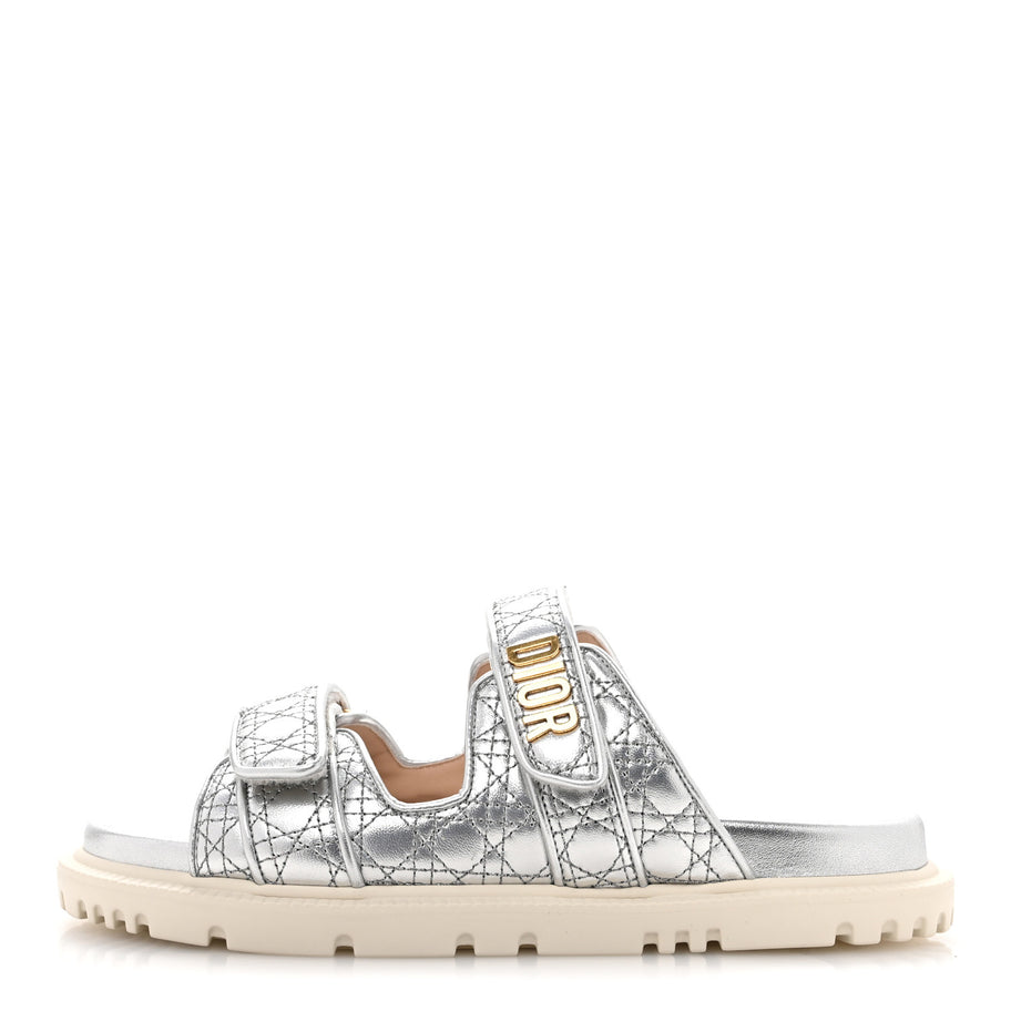 Christian Dior Laminated Sheepskin Cannage Dior Or Dioract Slide Sandals 39 Steel Image 1