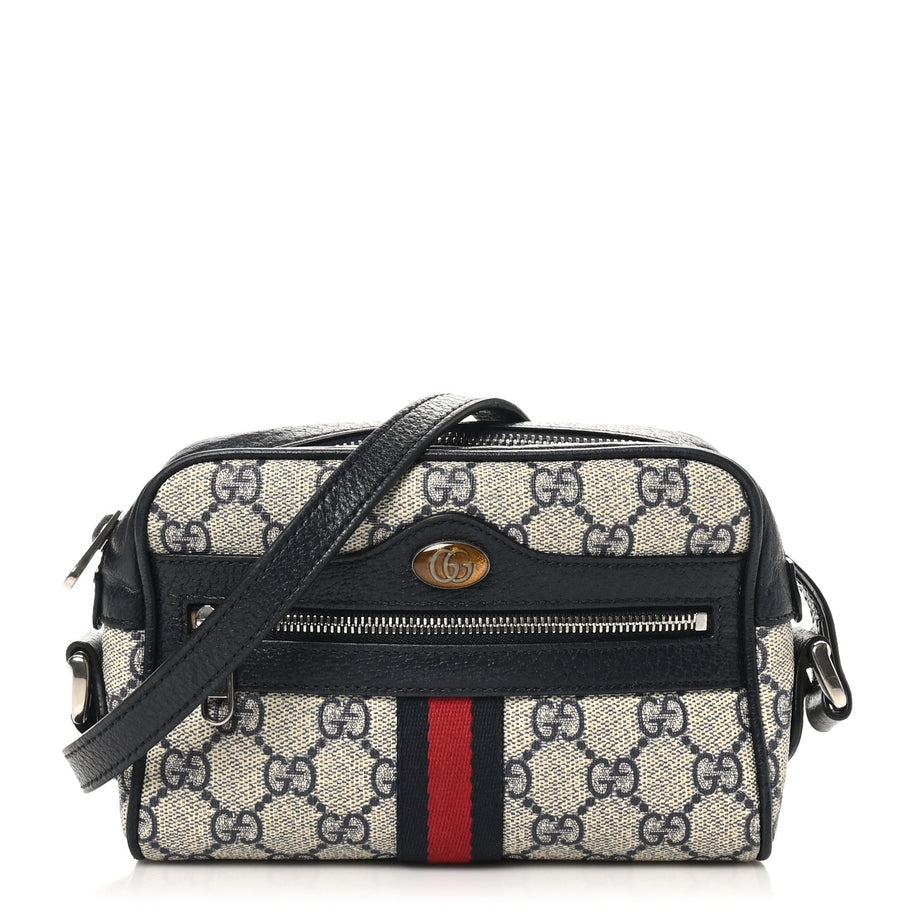 Gucci GG Supreme Monogram Textured Dollar Calfskin Web Mini Ophidia Shoulder Bag Beige Blue Image 1