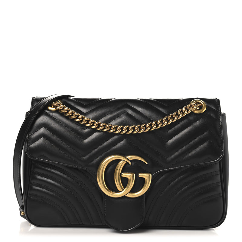  Gucci Calfskin Matelasse Medium GG Marmont Shoulder Bag Black