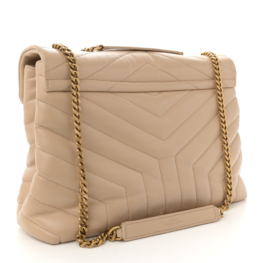 Saint Laurent Calfskin Y Quilted Monogram Medium Loulou Chain Satchel Dark Beige Image 3