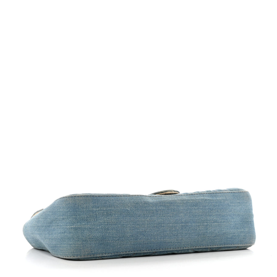 Gucci Denim Matelasse Small Pearly GG Marmont Shoulder Bag Blue Image 4