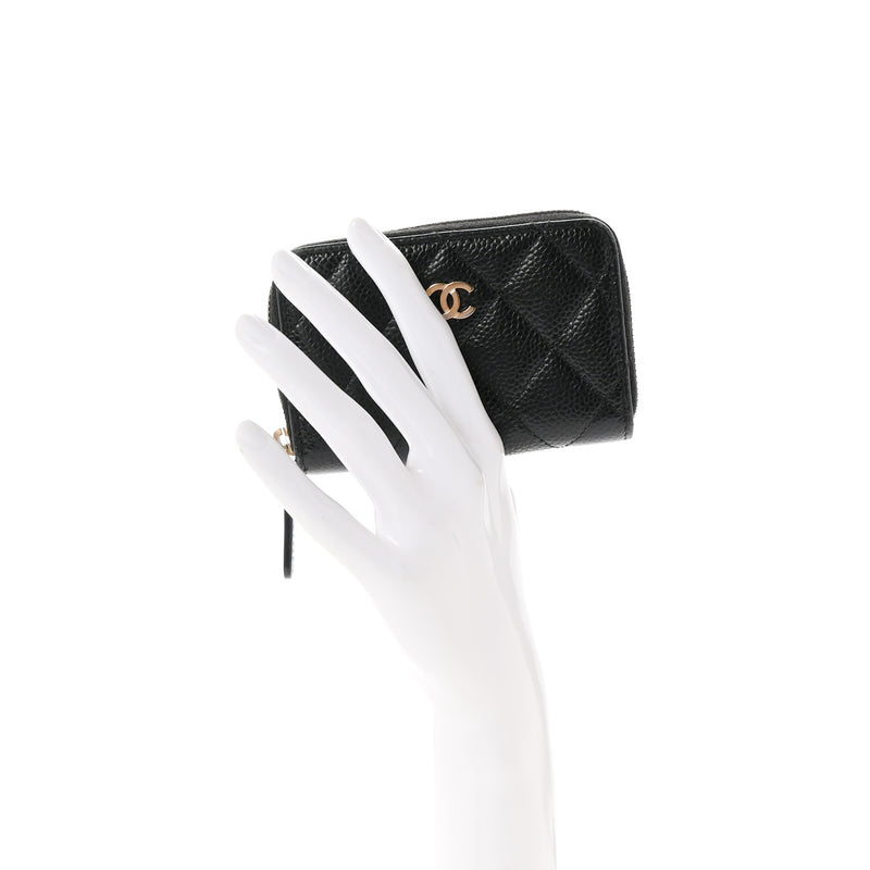  Chanel Caviar Quilted Zip Coin Purse Black