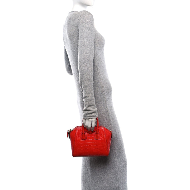  Givenchy Calfskin Crocodile Embossed Mini Antigona Red