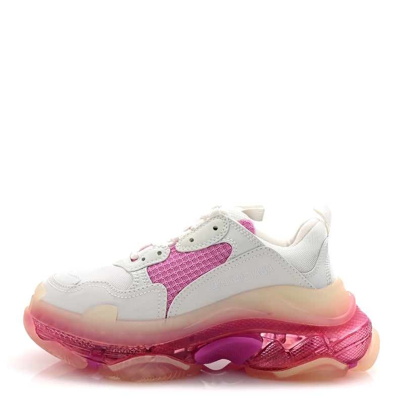  Balenciaga Fabric Mesh Clear Sole Womens Triple S Sneakers 36 White Pink