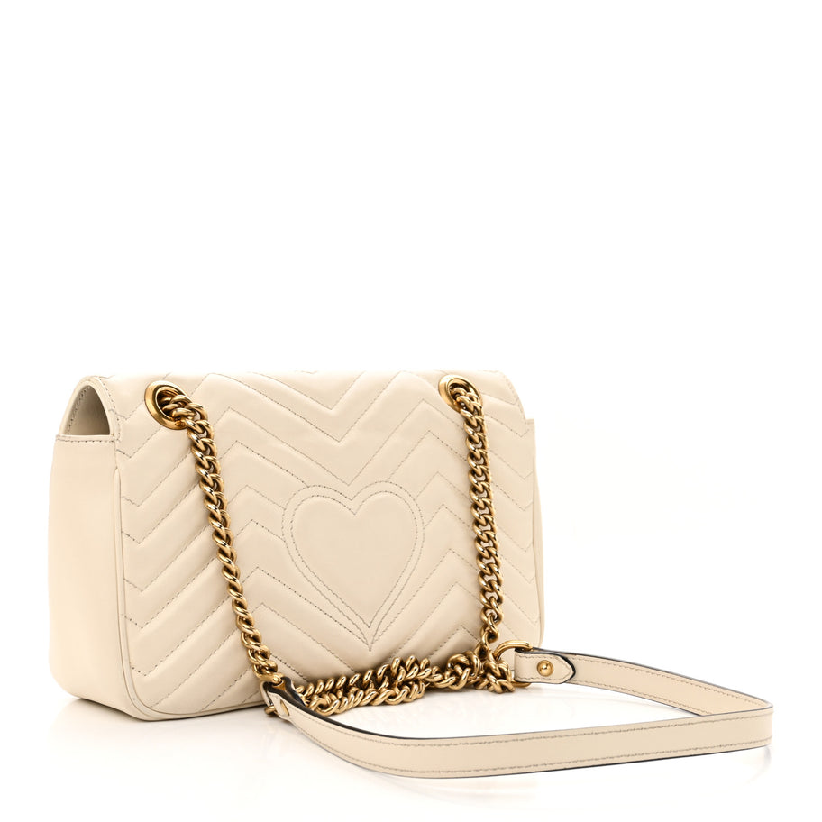 Gucci Calfskin Matelasse Small GG Marmont Shoulder Bag White Image 3