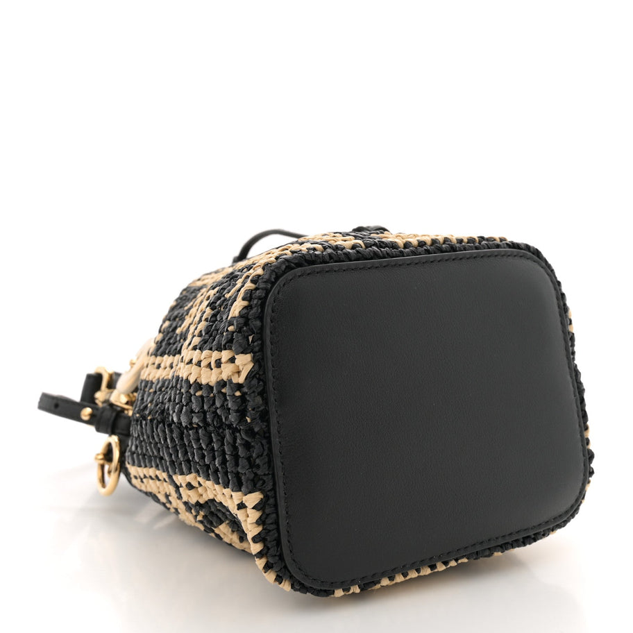 Fendi Raffia Vitello Seta F is FF Woven Mini Mon Tresor Bucket Bag Black Natural Image 4