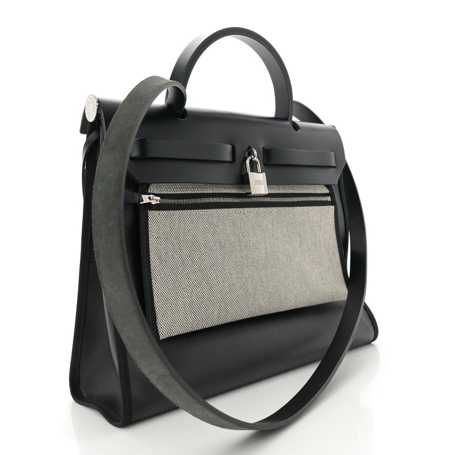 Hermes Toile H Berline Vache Hunter Herbag Zip PM 31 Black Ecru Image 4