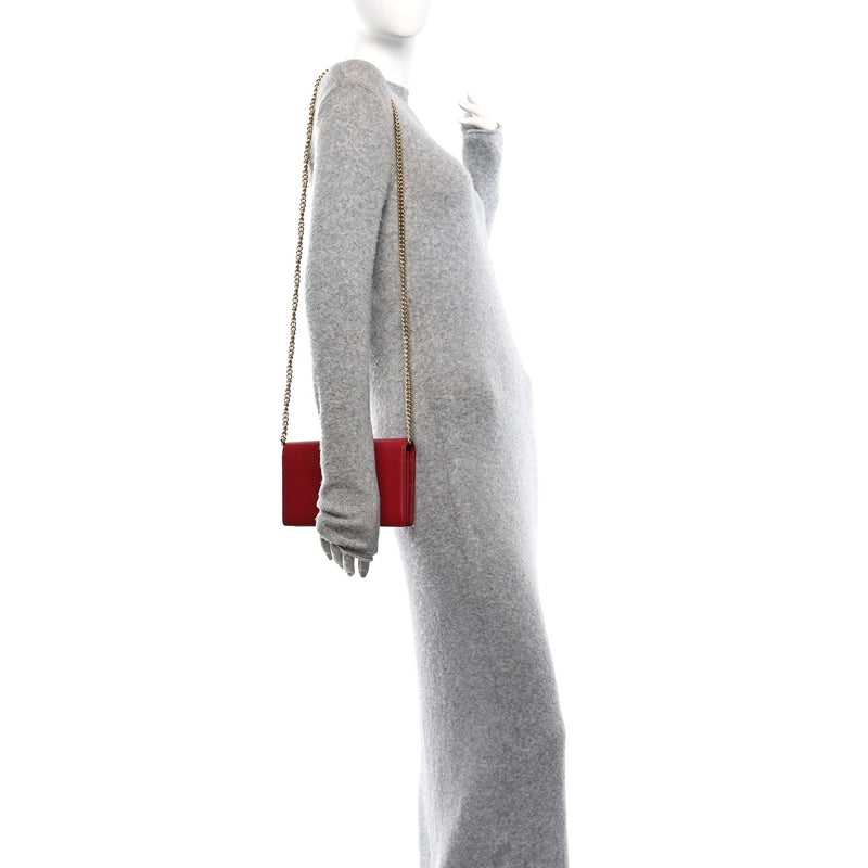  Gucci Dollar Calfskin Mini GG Marmont Chain Wallet Hibiscus Red