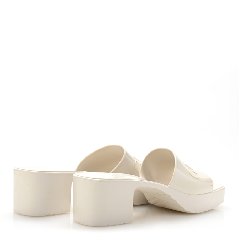 Gucci Rubber Logo Womens Platform 20/60mm Slide Sandals 38 Mystic White Image 5