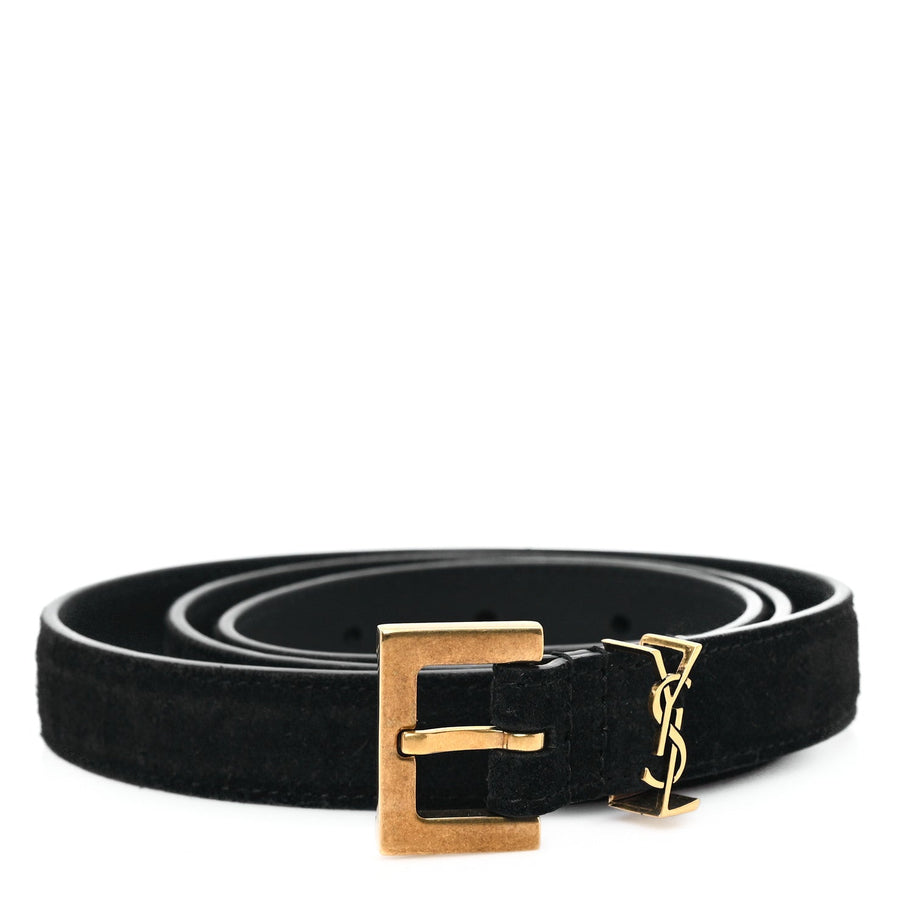 Saint Laurent Suede Calfskin Monogram Square Buckle Belt 85 34 Black Image 1