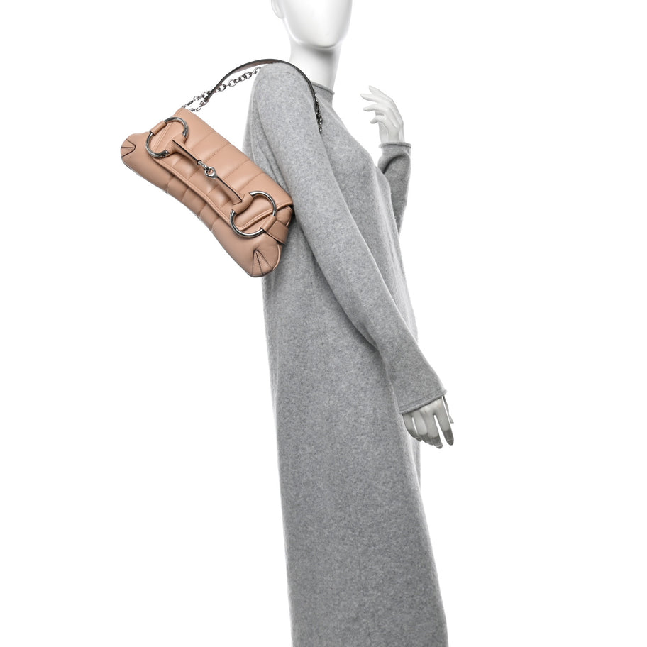 Gucci Nappa Vertical Matelasse Medium Maxi Horsebit Chain Shoulder Bag Rose Beige Image 2