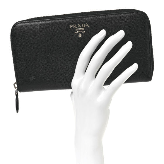 Prada Saffiano Metal Zip Around Wallet Black Image 2