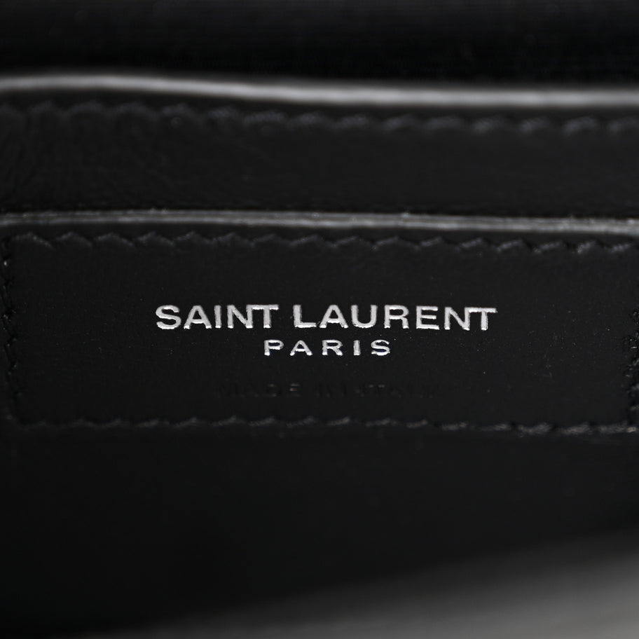 Saint Laurent Calfskin Crocodile Embossed Small Classic Monogram Kate Tassel Satchel Black Image 6